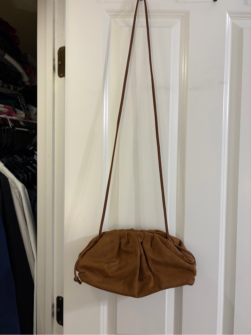 Banana Republic Factory Camel Tan Faux Suede Ruched Crossbody
